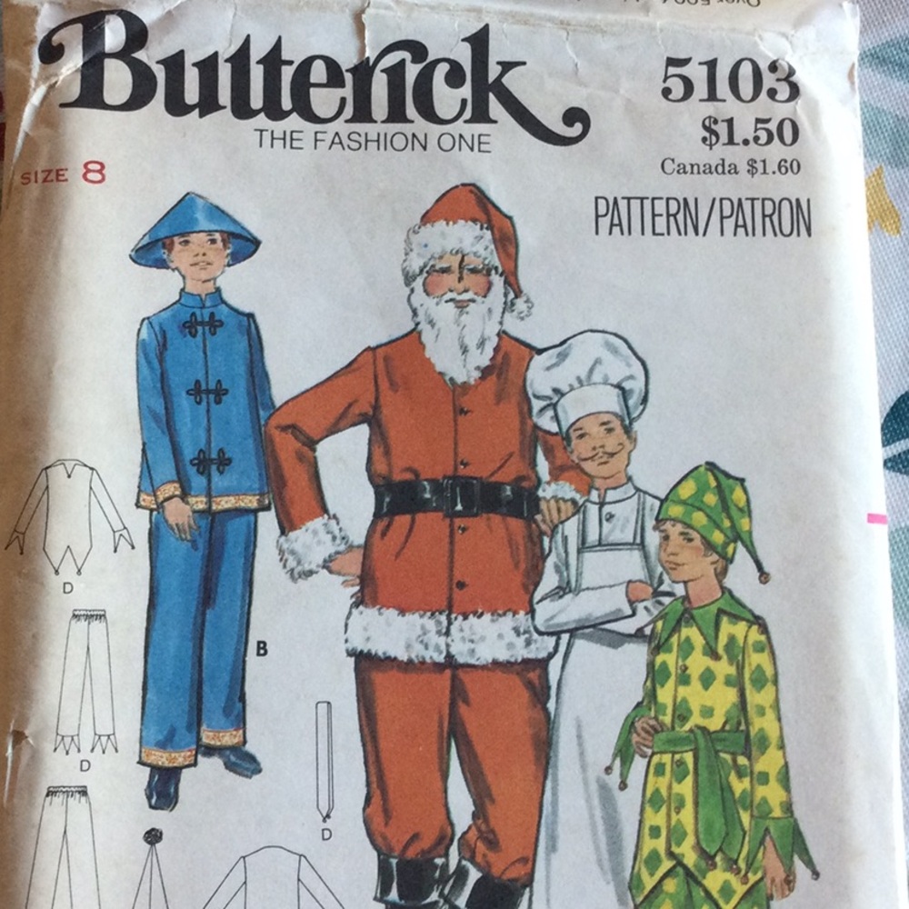 Butterick uncut vintage pattern Santa suit plus three others boys size 8